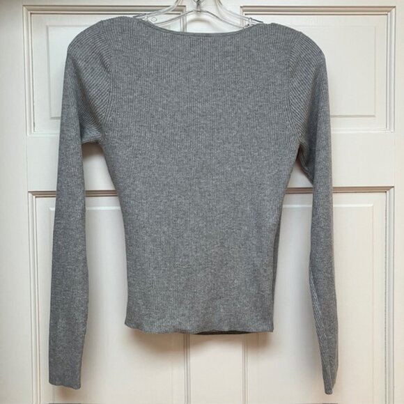 Leith from Nordstrom gray faux wrap ribbed sweater S - Picture 2 of 7